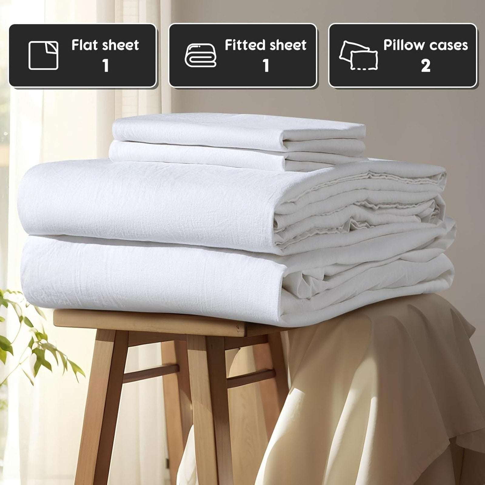 100% French Pure Linen Sheet Set Deep Pockets Queen Size Breathable & Cooling