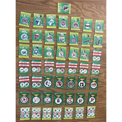 124Pcs 1990 Fleer MLB Baseball Teams Logo Stickers + Fleer Action Cards +Smalls