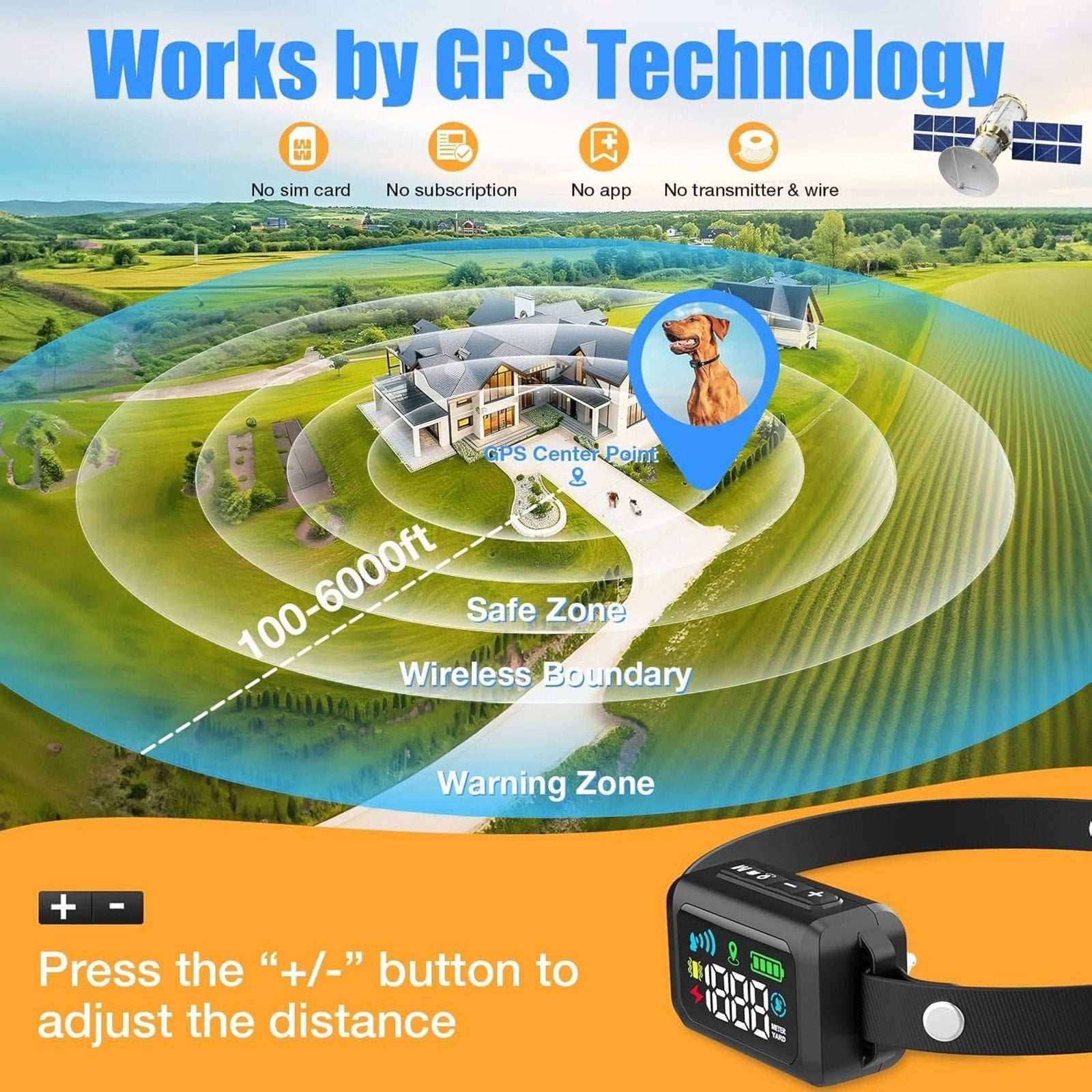 GPS Wireless Electric Dog Fence Pet Containment System Shock Collar 99-5997FT