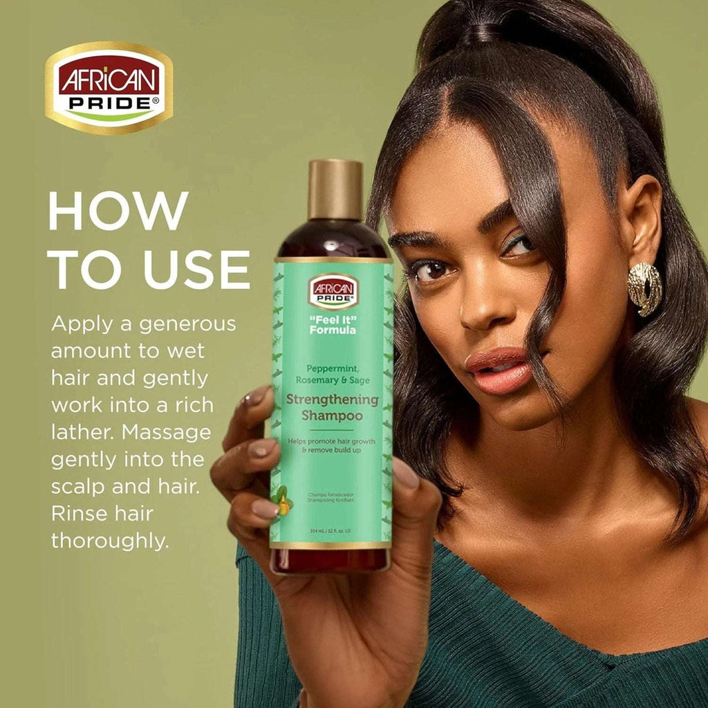 African Pride "Feel It" Peppermint, Rosemary & Sage Strengthening Shampoo 12floz