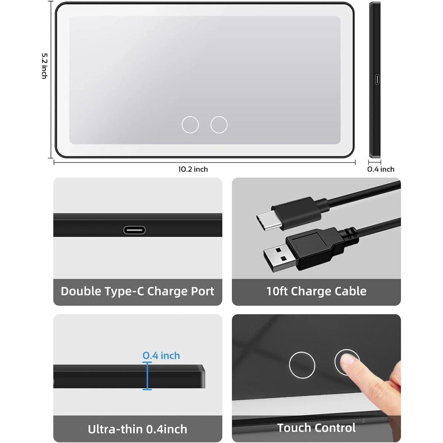 Car Sun Visor Vanity Mirror, Big Led Car Mirror w/ 3 Light Modes, 80 LEDs, Recha