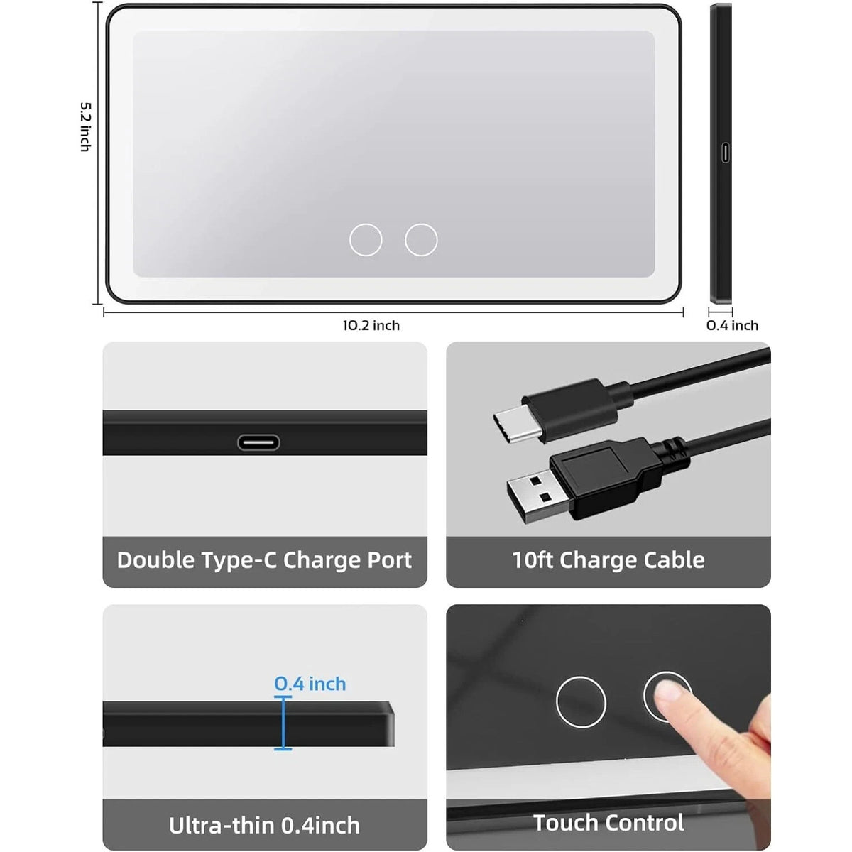 Car Sun Visor Vanity Mirror, Big Led Car Mirror w/ 3 Light Modes, 80 LEDs, Recha