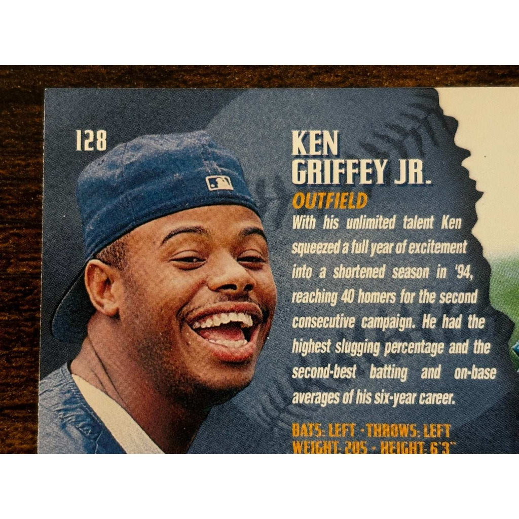 1995 Pinnacle Ken Griffey Jr #128 Seattle Mariners Blowing Bubble Gum Card
