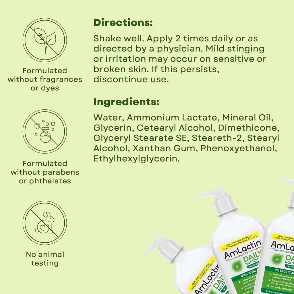 AmLactin Daily Nourish 12% Lactid Acid Exfoliating Lotion Dry Skin to Rough Skin