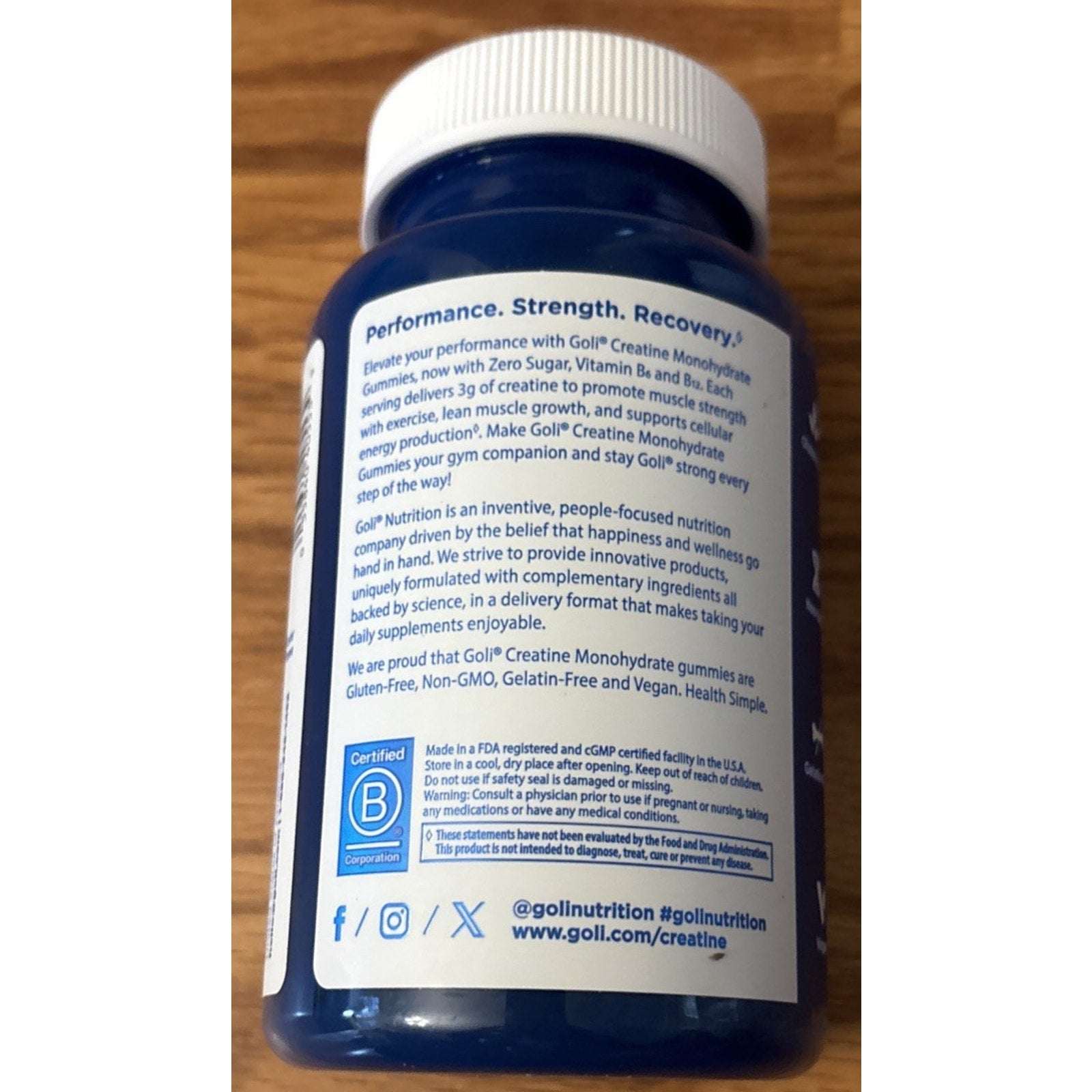 Goli Creatine Monohydrate Gummies 60 Count Zero Sugar Gluten-Free Exp 10/2027