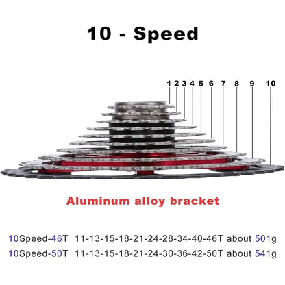Lanxuanr 10-Speed Sprocket Cassette 10-50t for Mountain Bike and Road Bicycle