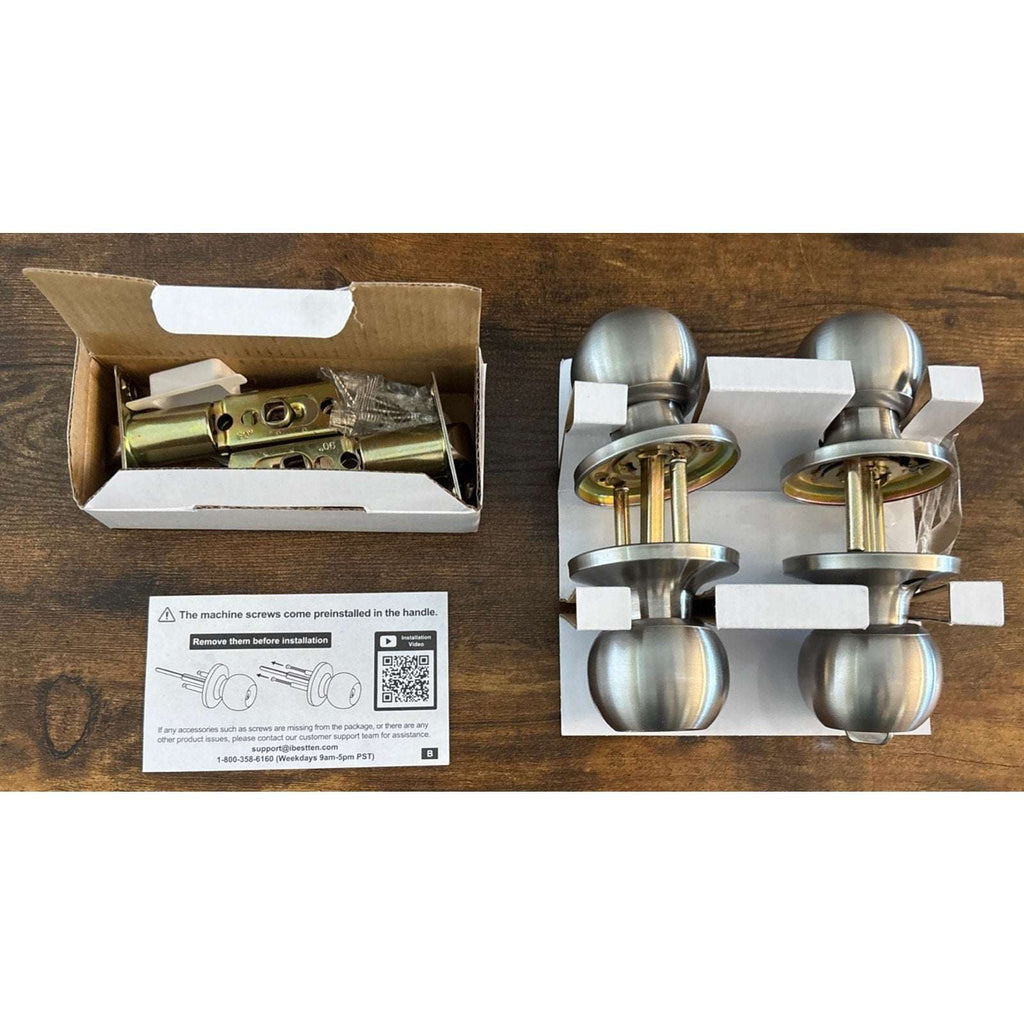 2Pk BESTTEN Keyed Entry Door Knob w/ Lock Satin Nickel Round Interior & Exterior