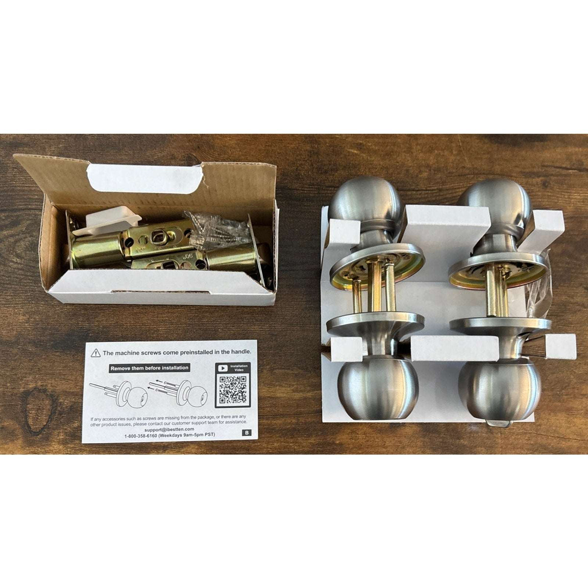 2Pk BESTTEN Keyed Entry Door Knob w/ Lock Satin Nickel Round Interior & Exterior