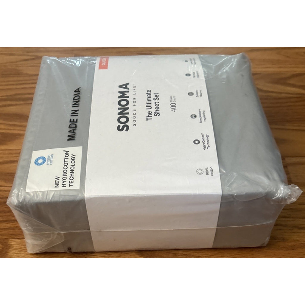 SONOMA ULTIMATE HYGROCOTTON 4PC SHEET SET 400TC Temp Regulating Light Gray QUEEN