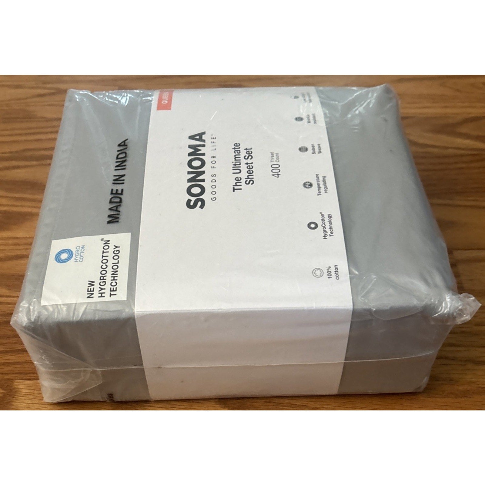 SONOMA ULTIMATE HYGROCOTTON 4PC SHEET SET 400TC Temp Regulating Light Gray QUEEN