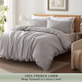 UMCHORD 100% French Linen Duvet Cover Set Soft Breathable 3PC Full Size Gray