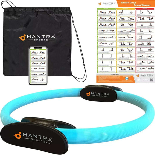 MANTRA SPORTS 14" Pilates Ring SuperFit Circle Blue w Exercise Wall Poster & Bag