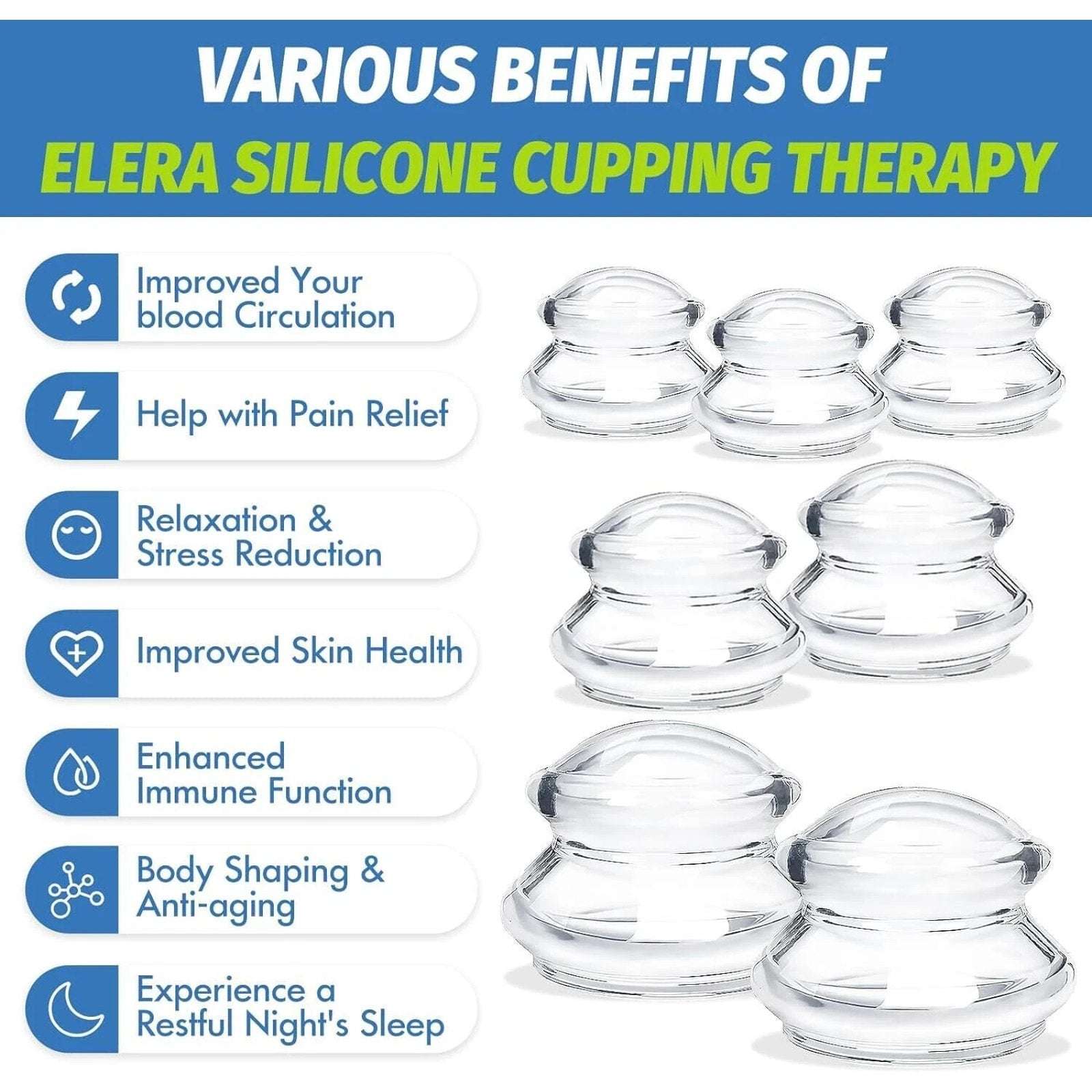 ELERA 7Pc Silicone Cupping Therapy Set, Chinese Massage for Cellulite Reduction