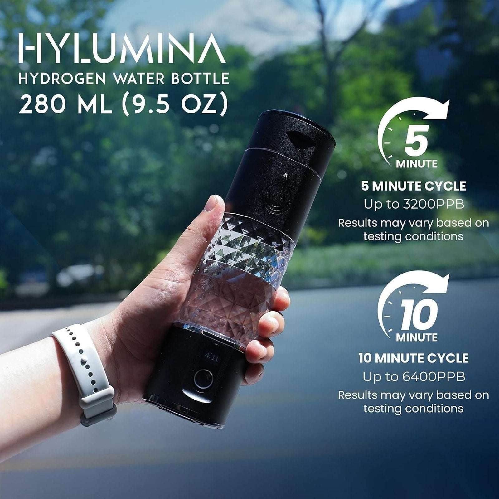 Hylumina Hydrogen Water Bottle Generator 6400PPB SPE/PEM 9.5floz Portable USB-C