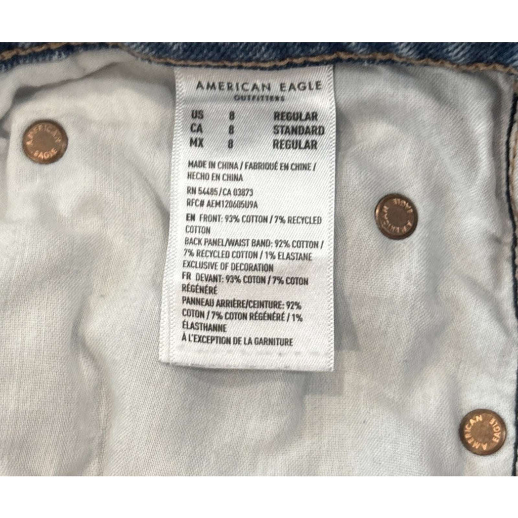 AE American Eagle Strigid Ripped Highest Waist Baggy Straight Jeans Size 8