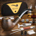 Tobacco Pipe Handmade Ebony Wood Root Smoking Pipe 19PC Set w/ Case, Accessories