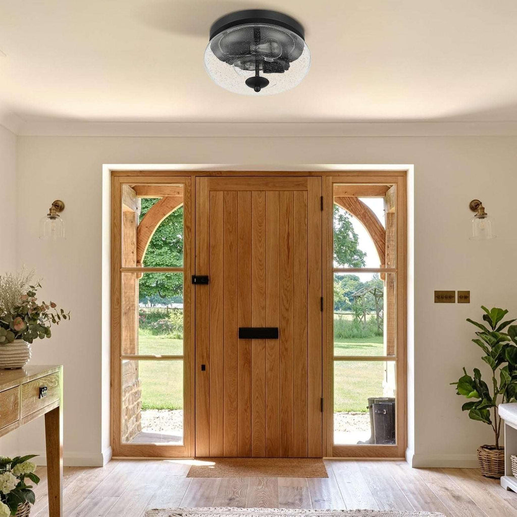 DARKAWAY Ceiling Light Fixture 2-Light Flush Mount Indoor/Outdoor Seeded Glass