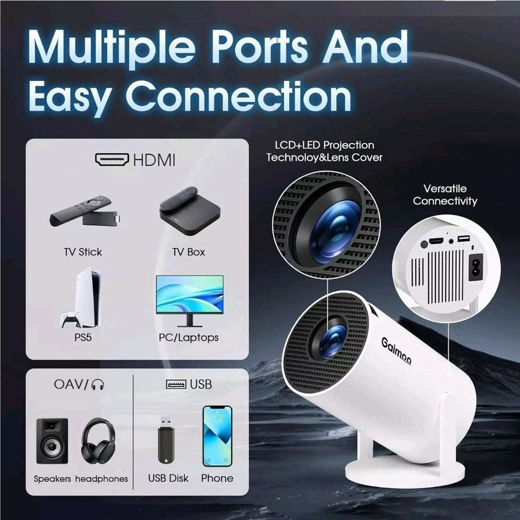 Gaimoo 1080P FHD 4K Home Theater Projector WiFi Bluetooth w Mouse, Remote Bundle