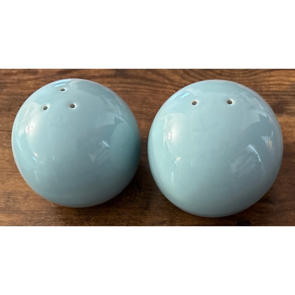 Vintage Japan Ceramic Sphere MCM Salt and Pepper Shakers Blue Gloss Glaze - Pair