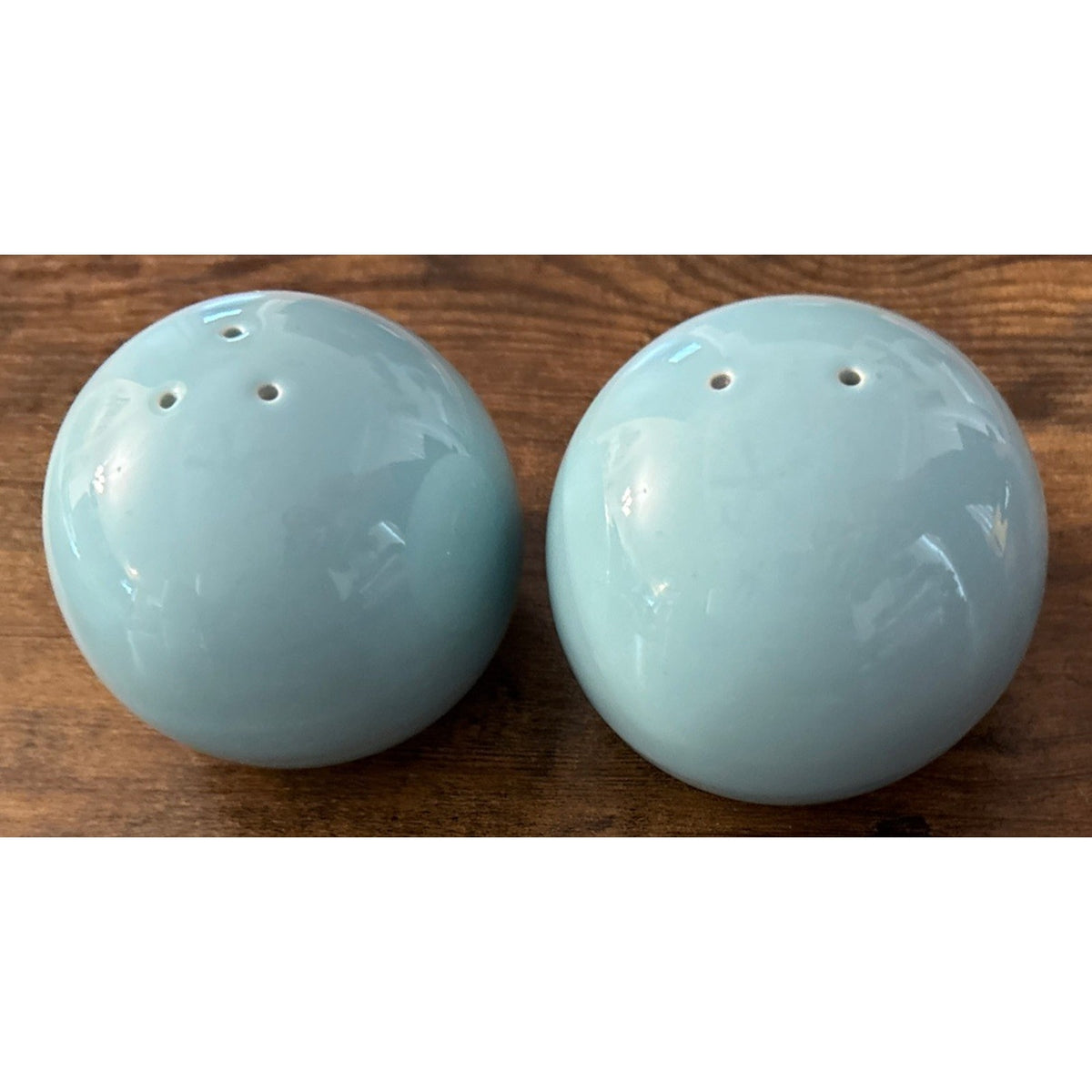 Vintage Japan Ceramic Sphere MCM Salt and Pepper Shakers Blue Gloss Glaze - Pair