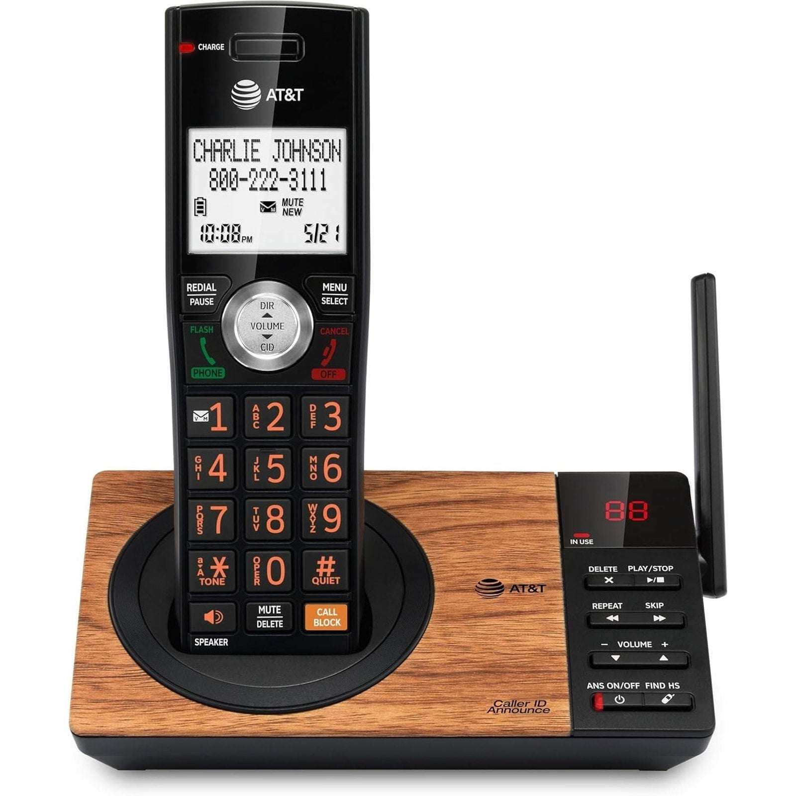 CL82167 DECT 6.0 Cordless Phone w/ Answering Machine, Call ID/Block Wood Grain