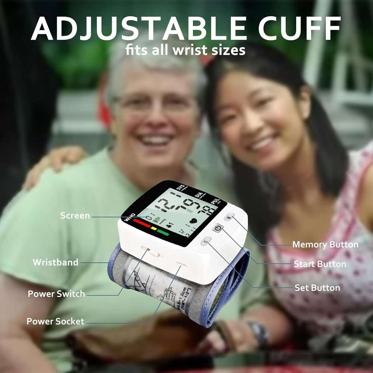 Wrist Blood Pressure Monitor Automatic BP Machine Cuff LED Heart Rate W/ Voice