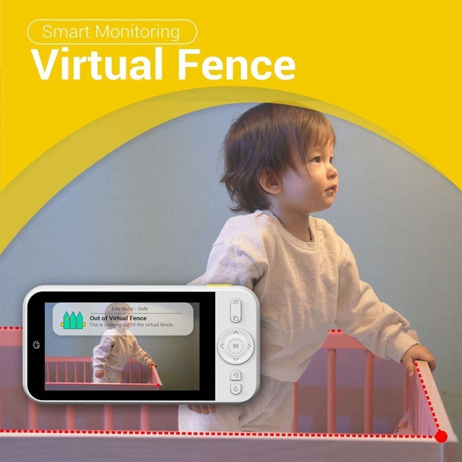 Ellie Baby Pro NON-Wifi AI Smart Baby Monitor w Audio, Cry Detect, Virtual Fence