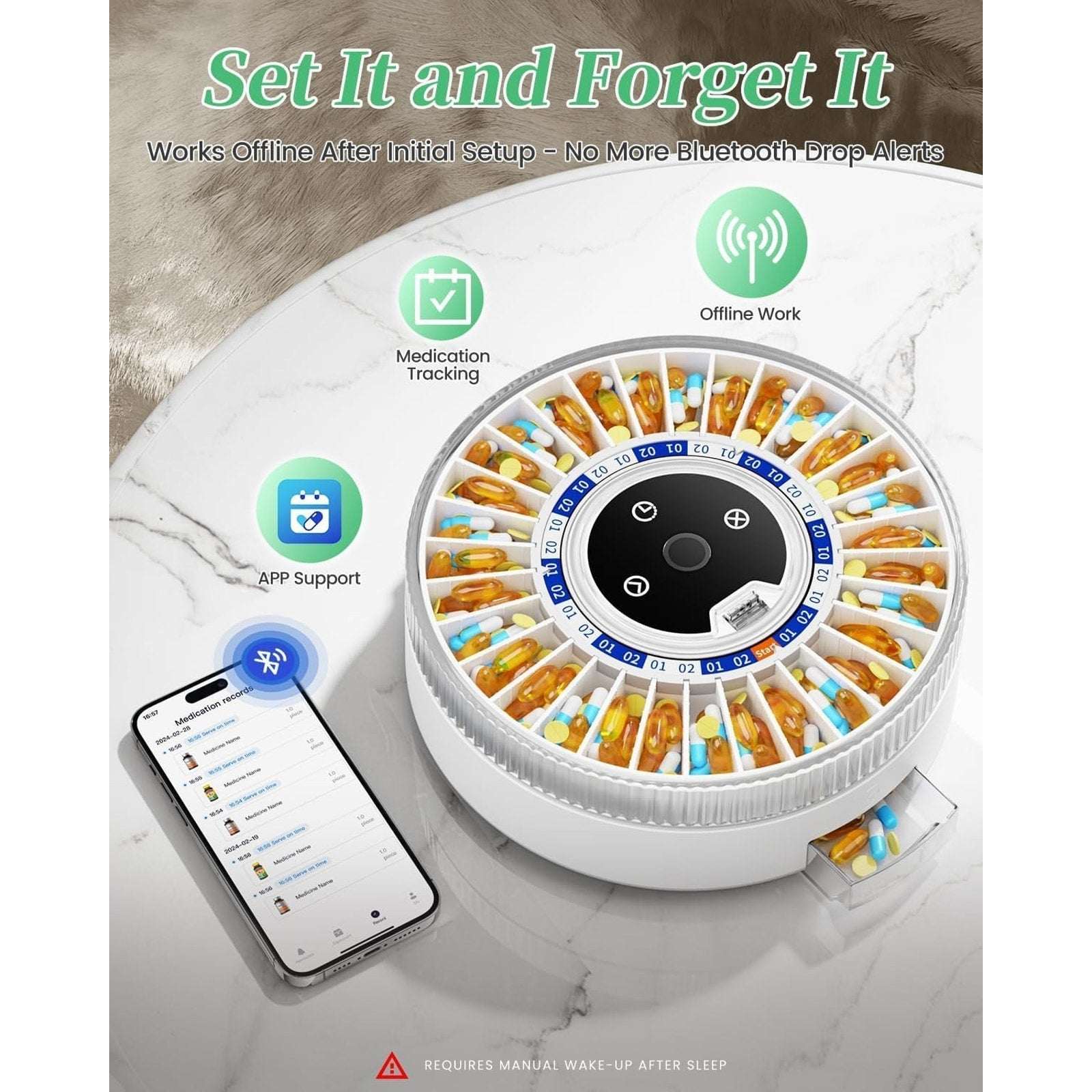 2025 Bluetooth Smart Pill Dispenser 31-Slots, Fingerprint & Mechanical Dual Lock
