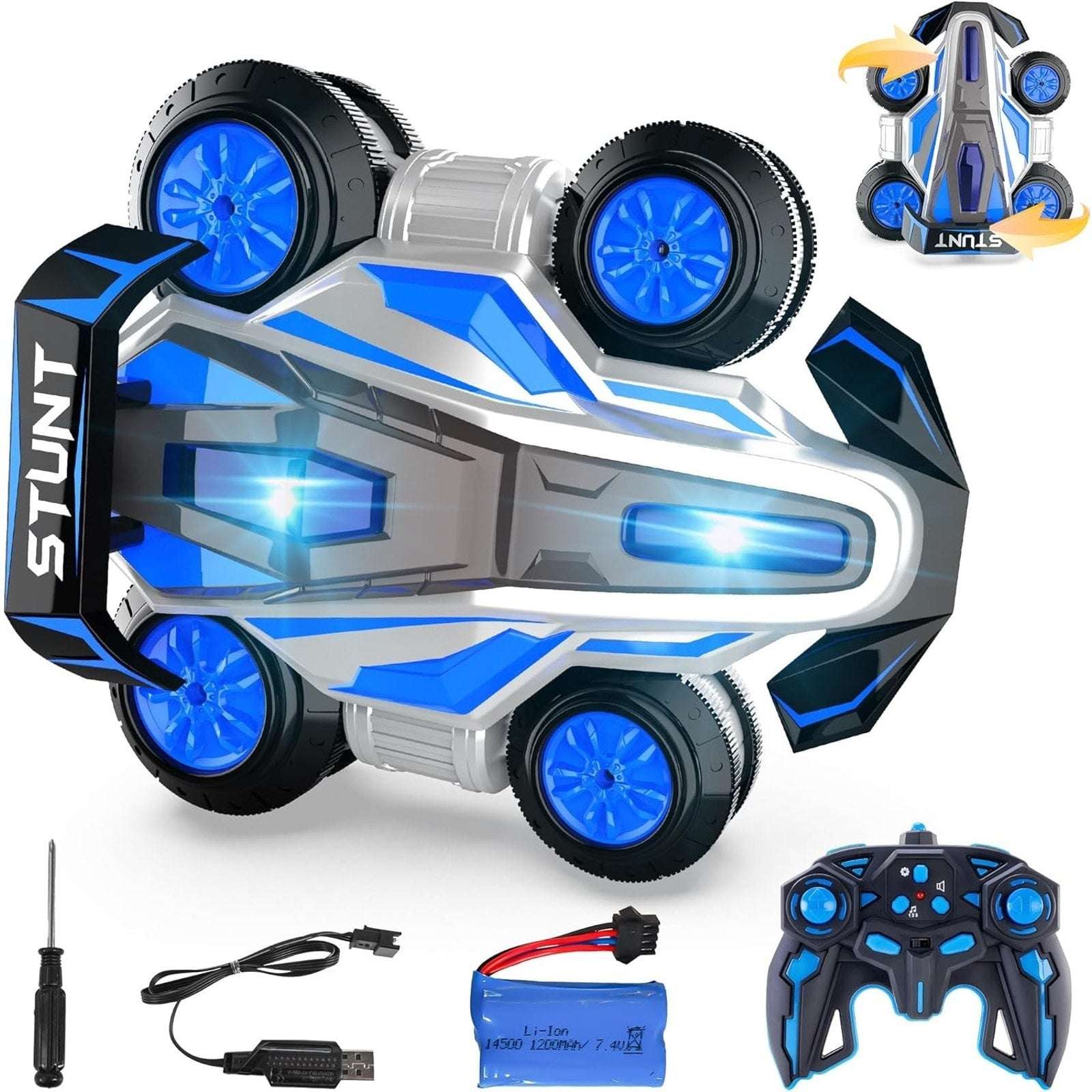 Bezgar 4WD RC Drift Stunt Car 360° Spin, Walking, Music, Lights, Rechargeable,