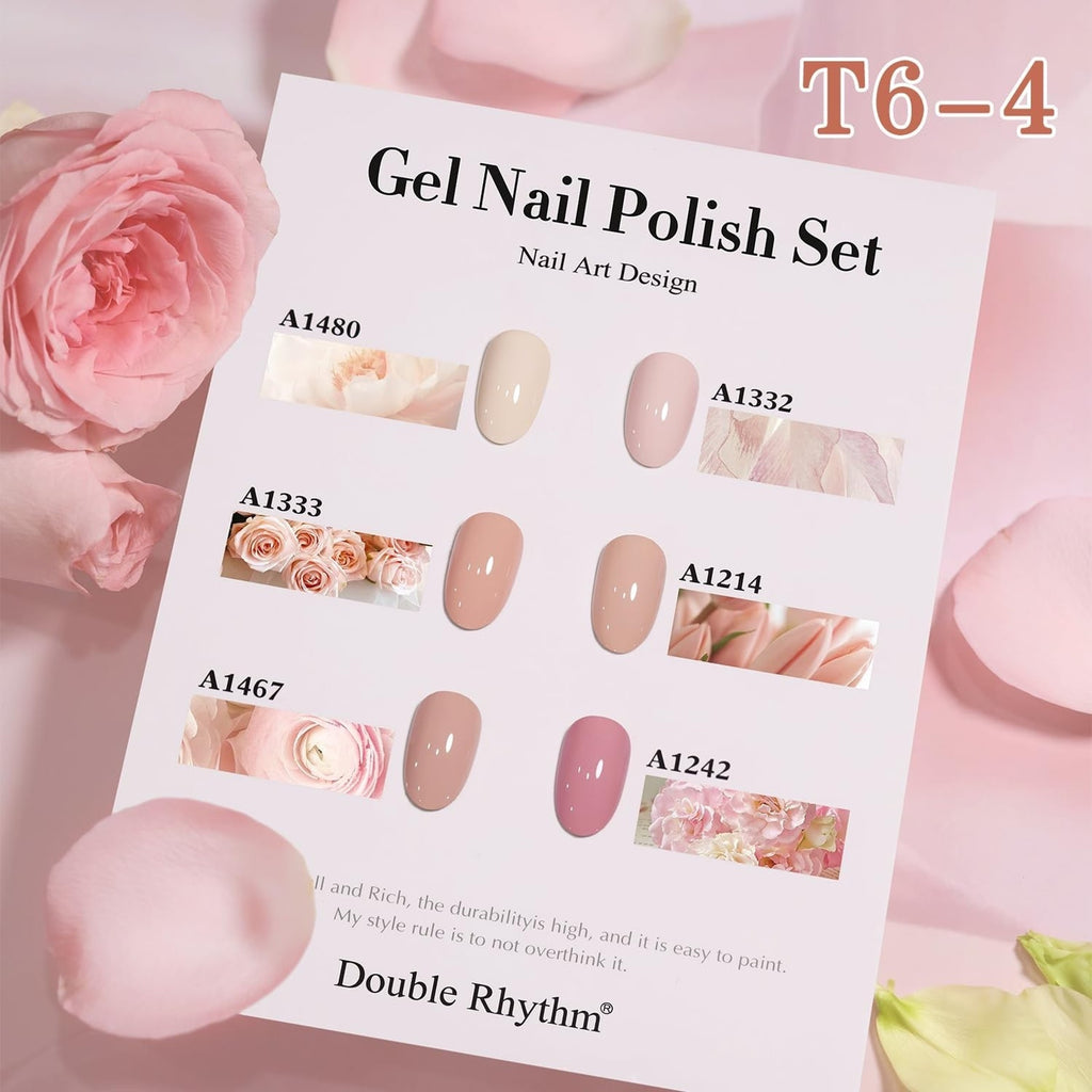 Double Rhythm 6 Pcs 15 ML Gel Polish Set(Pack of 6) Nude Beige Pink Neutral Rose