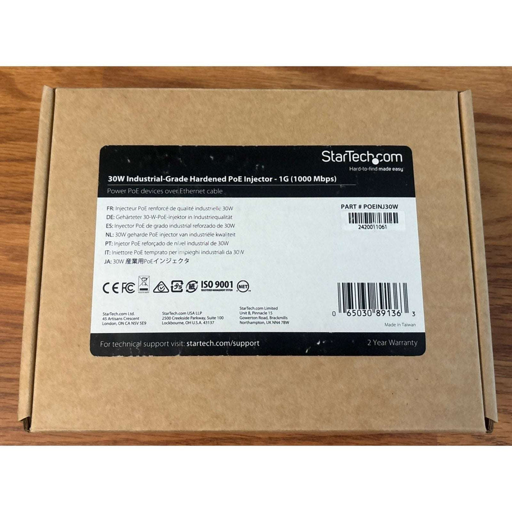 StarTech.com Industrial Gigabit PoE+ Injector 30W TAA 802.3at Midspan DIN Rail