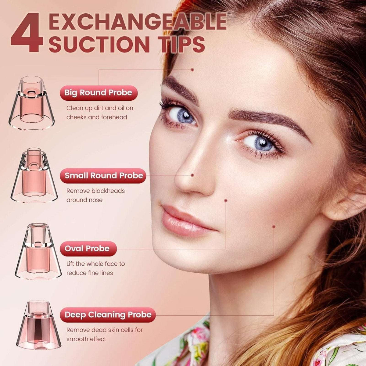 Blackhead Remover Pore Vacuum w/ LED Screen & 4 Probes Tighten, Lift & Exfoliate