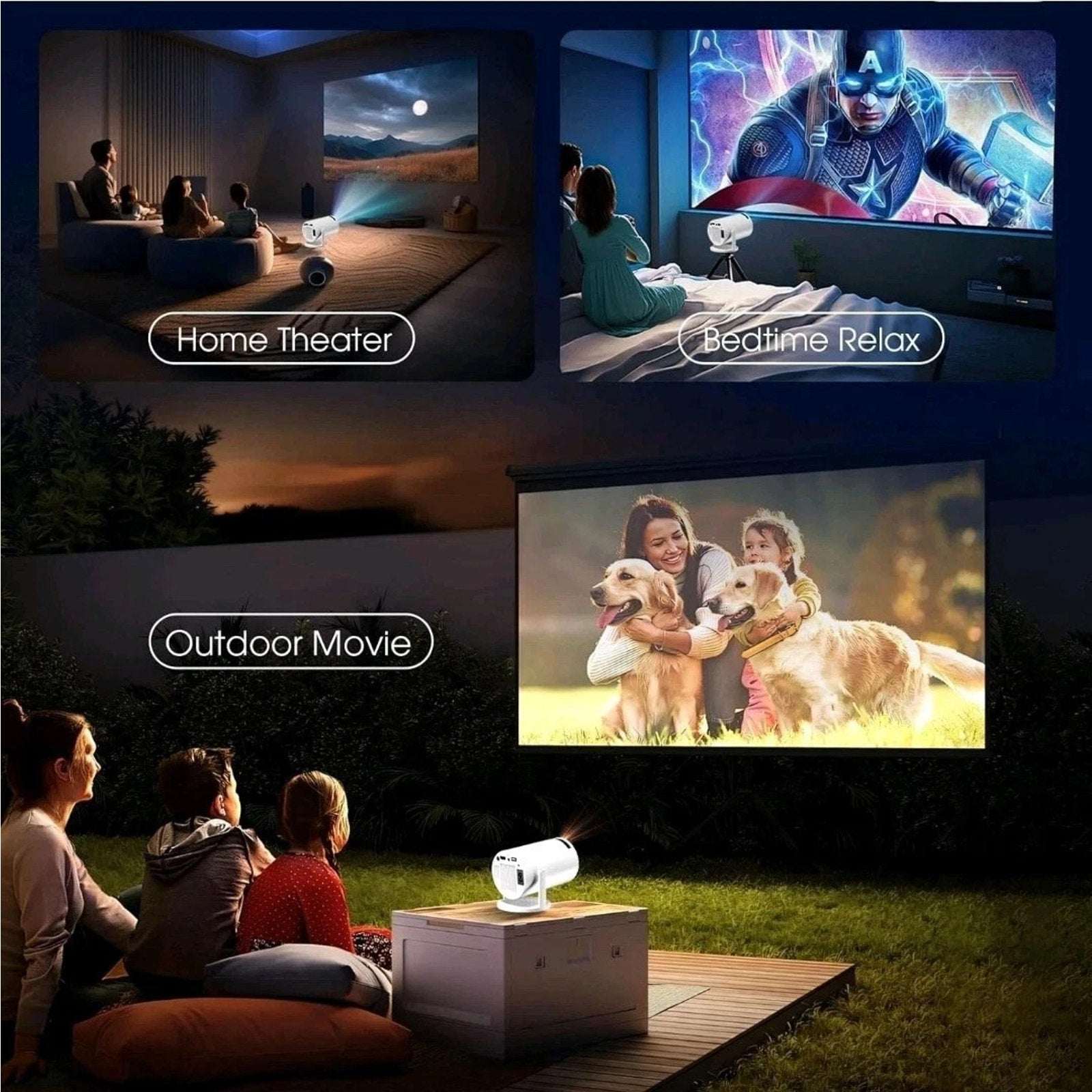 Gaimoo 1080P FHD 4K Home Theater Projector WiFi Bluetooth w Mouse, Remote Bundle