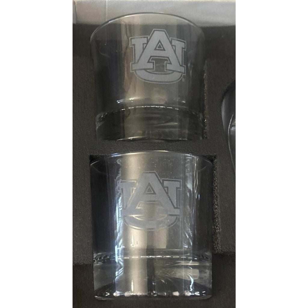 AUBURN TIGERS NCAA 750ml Whiskey Decanter & 2 Glass Set w/ Stones & Leather Case