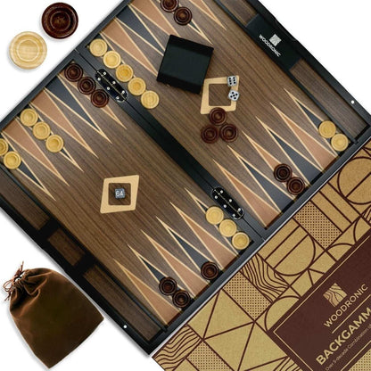 Wooden Backgammon Set Beautiful Inlaid Design Woodronic Standard 15” Board Game