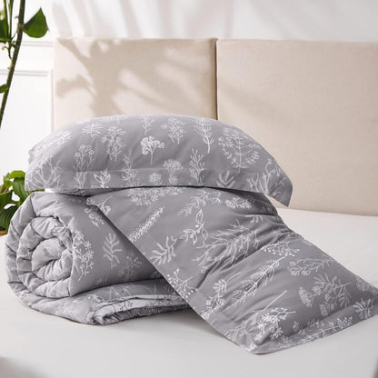 Bedsure Queen Comforter Set - Gray & White Cute Floral Bedding - Reversible