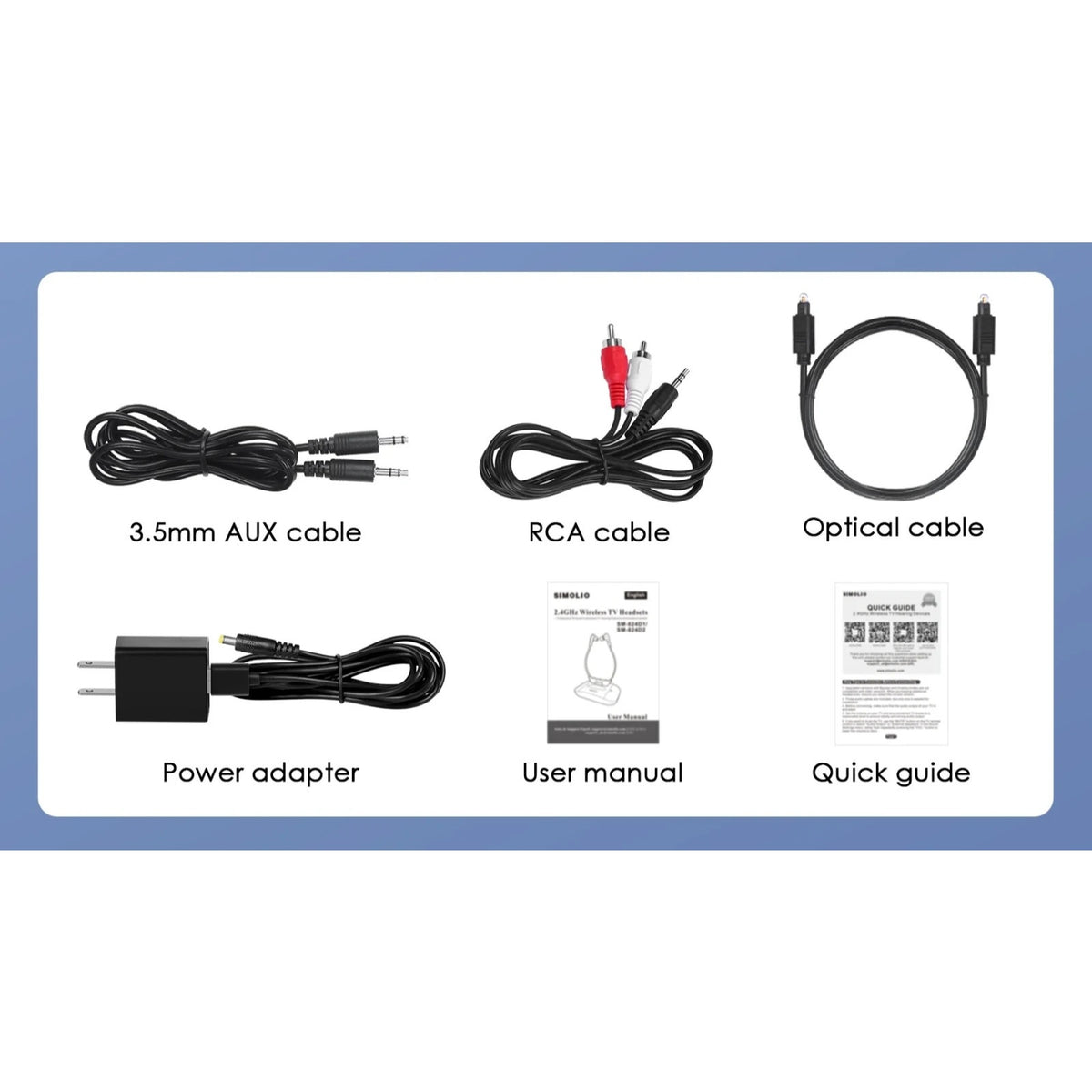 SIMOLIO 2.4GHz Wireless TV Headset for Hearing Impaired SM-823D PRO For Any TV