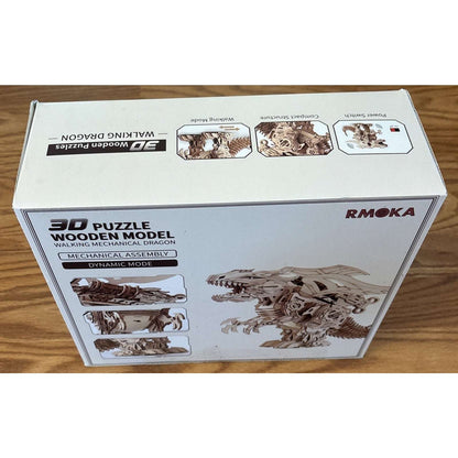 RMOKA 3D DIY Wooden Puzzle Walking Mechanical Roaring Dragon Mechanical Assembly