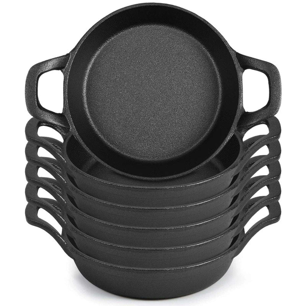 Set of 6 Mini Cast Iron Skillets Pans with Double Handles, 6.3 x 6.3 x 1.5 Inch
