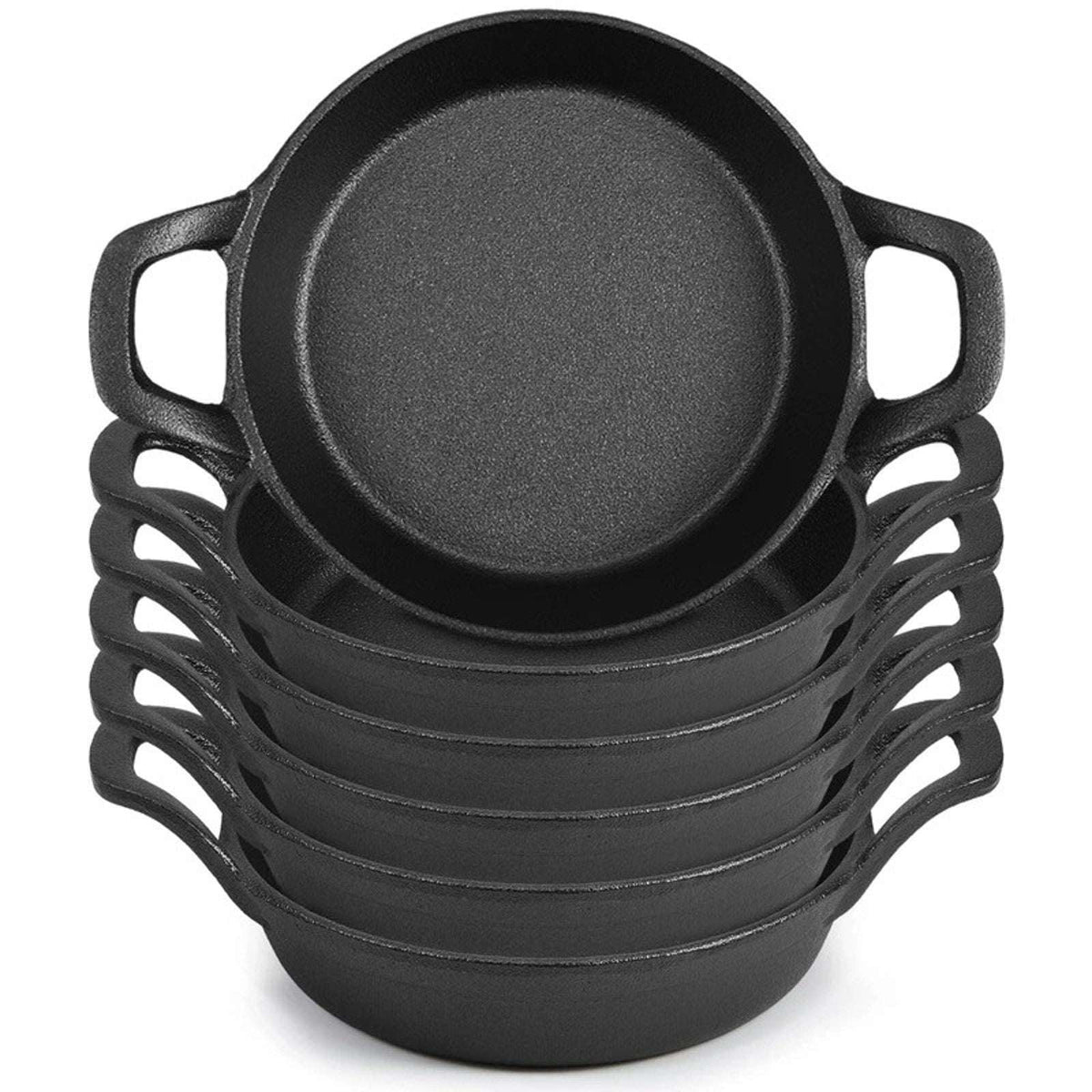 Set of 6 Mini Cast Iron Skillets Pans with Double Handles, 6.3 x 6.3 x 1.5 Inch