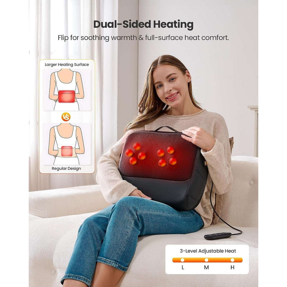 KNQZE 3-in-1 Shiatsu Back Massager Heated Lumbar Support 4D Kneading Deep Tissue