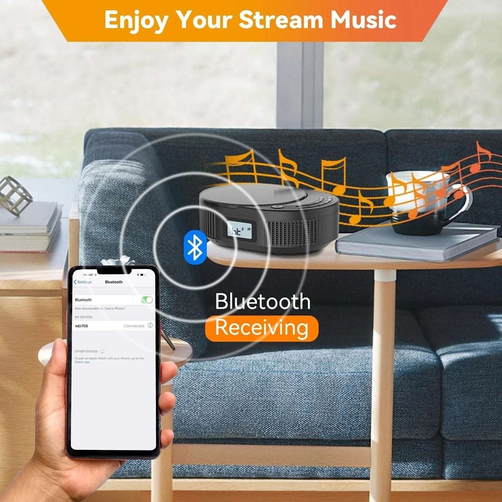 MONODEAL Portable Bluetooth Boombox CD Player, FM Radio, BT Speaker Transmitter