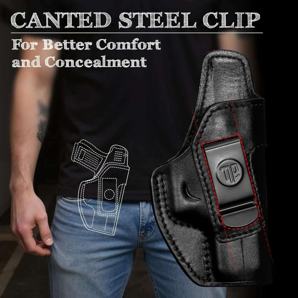 TacDefens IWB Black Leather RH Holster Glock 19 19X 23 45 TriggerBlock Retention