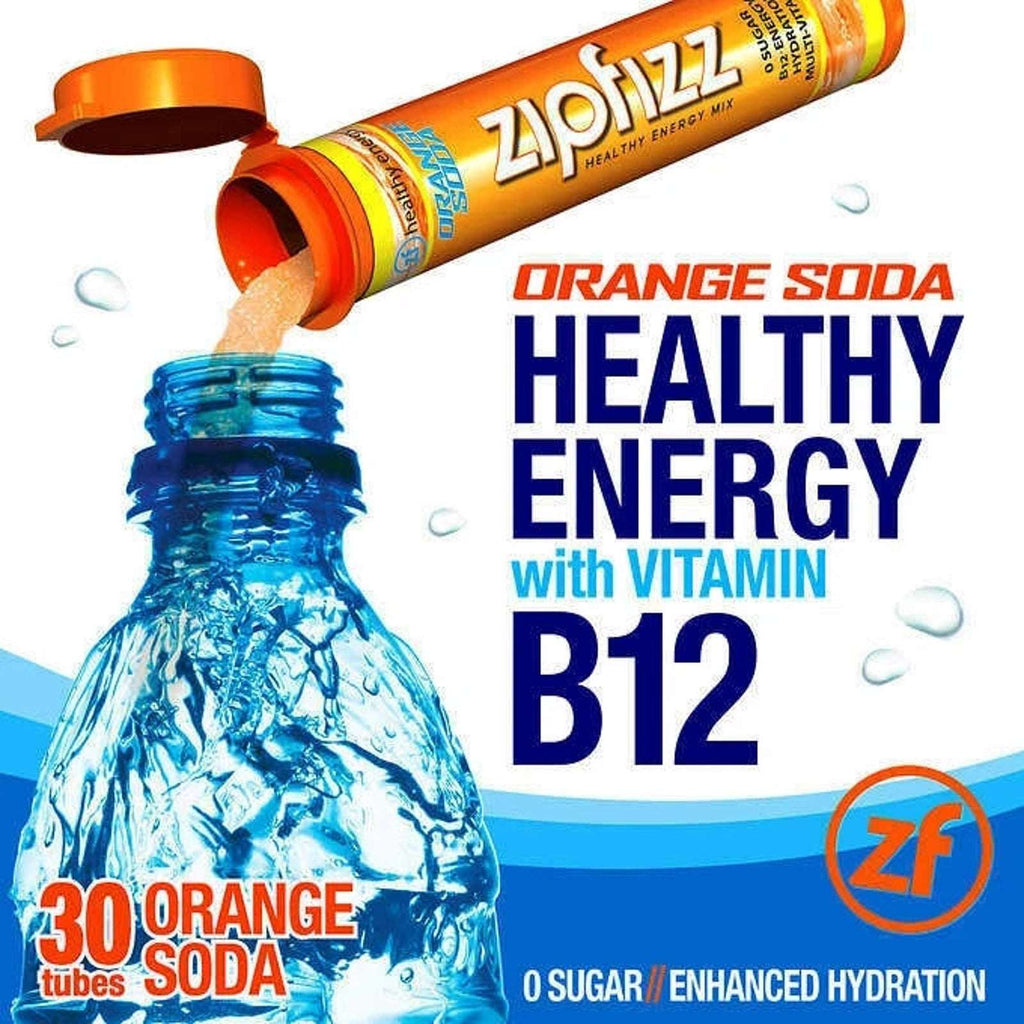 NEW Zipfizz Multi-Vitamin B12 Energy Electrolyte Drink Mix, 30 Tubes Orange Soda