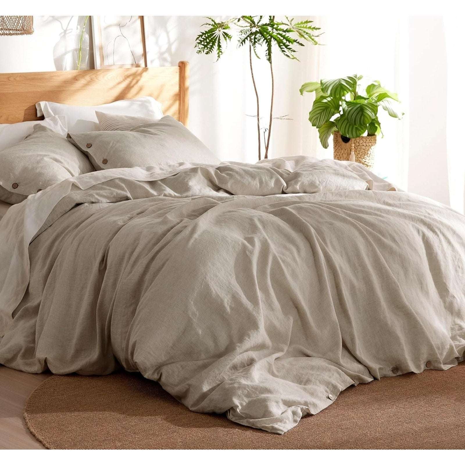 CHUFFED 54% French Linen 45% Cotton Duvet Cover Set 3PC Full/Queen Natural Linen