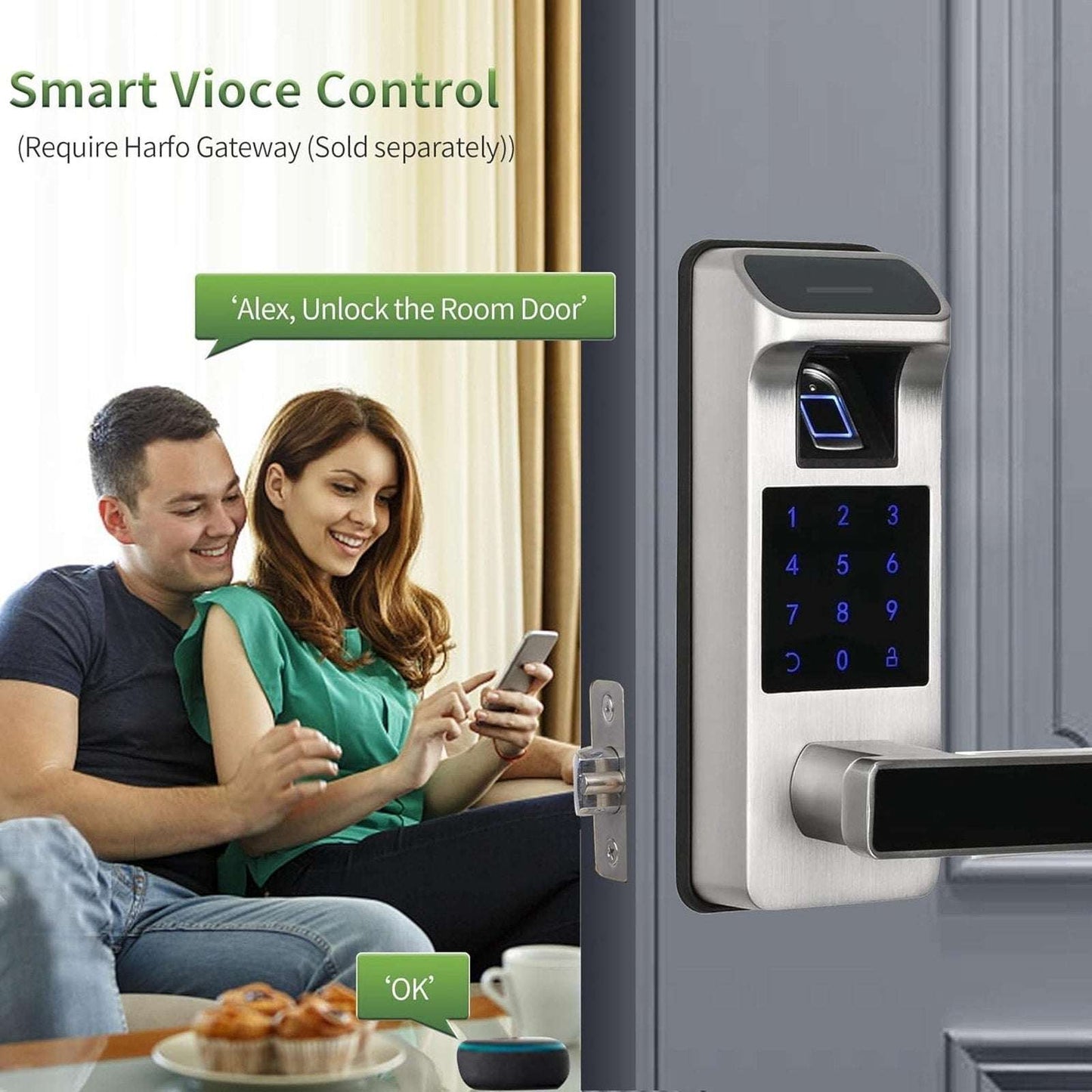 HARFO A01 Fingerprint Touchscreen Keyless Smart Lever Door Lock Satin Nicke App