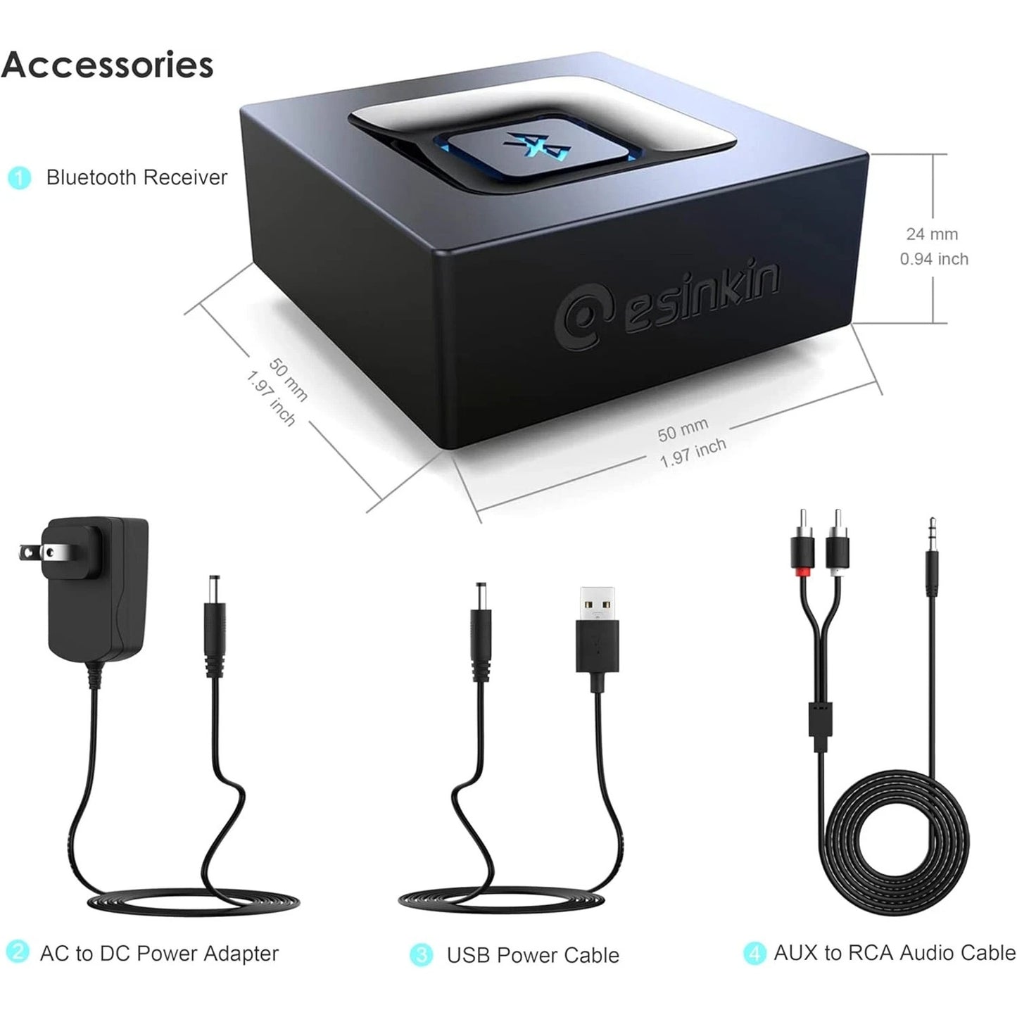 Bluetooth Audio Adapter Wireless Receiver For Home Stereo Music Streaming RCA