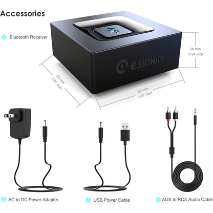 Bluetooth Audio Adapter Wireless Receiver For Home Stereo Music Streaming RCA