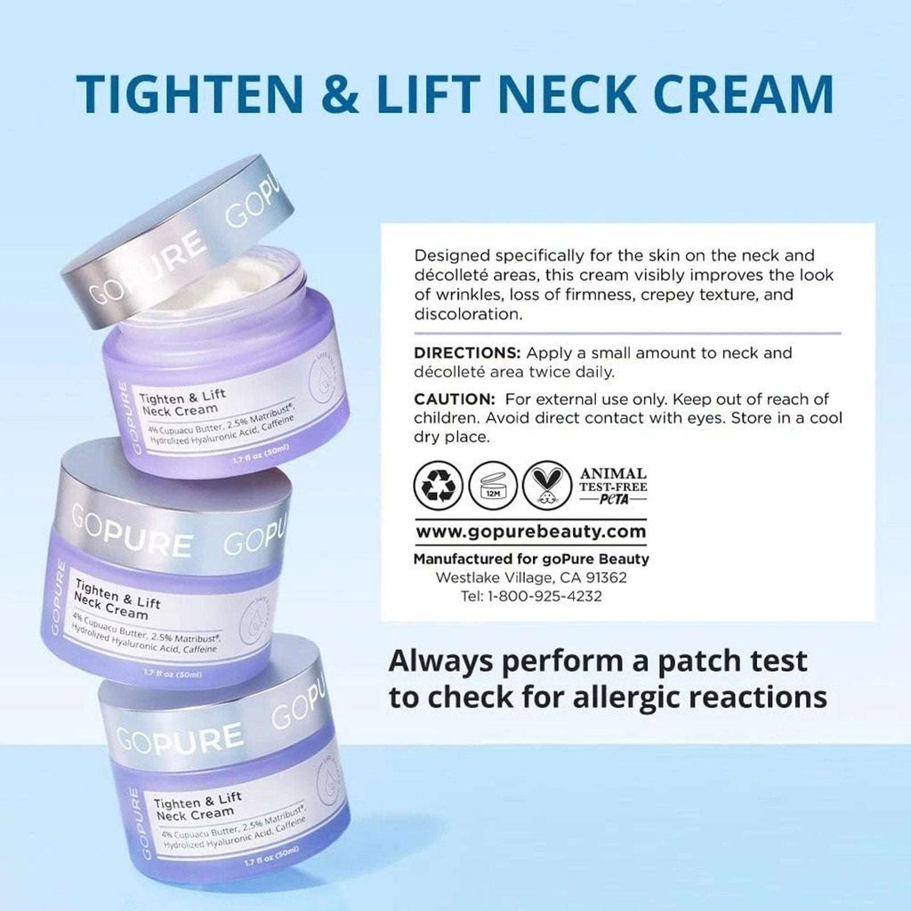 GoPure Tighten & Lift Neck Firming Cream Hyaluronic Acid Caffeine 1.7oz 04/2027
