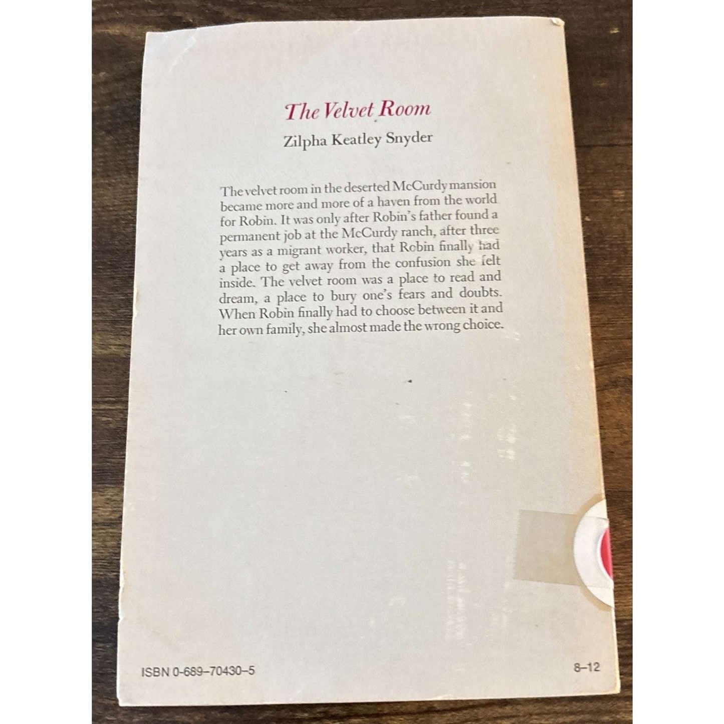 The Velvet Room - Zilpha Keatley Snyder - 1st Aladdin Edition 1965 Ex-Library